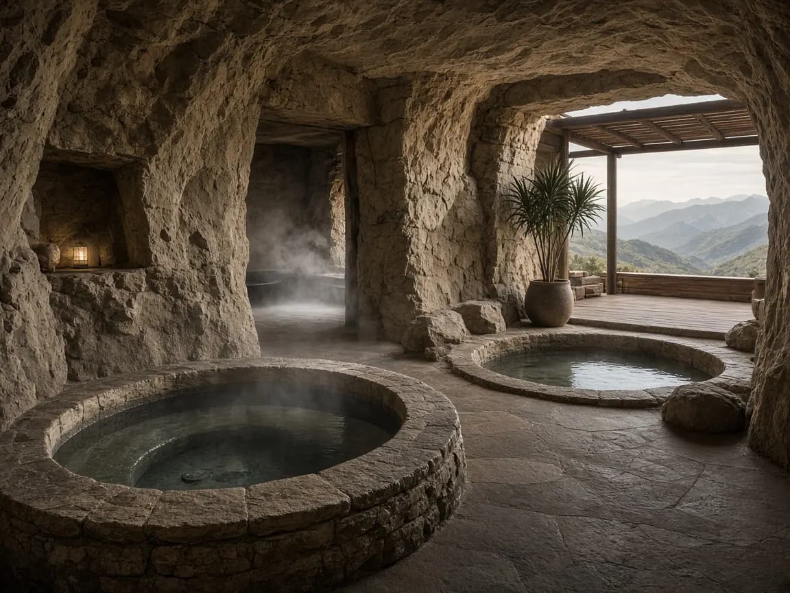 Spa de piedra en Casa Pucarani